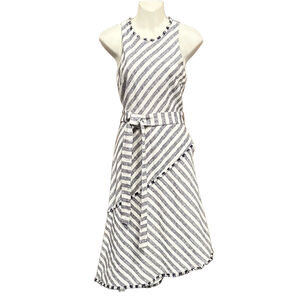 Banana Republic stripe sleeveless dress navy white sleeveless asymmetrical Sz 6